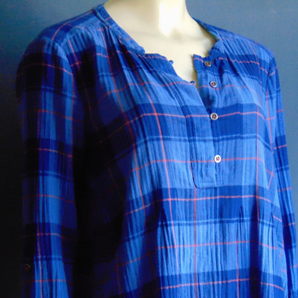 Anthro Holding Horses Blue Plaid Hi Low Tunic M - Picture 4 of 7